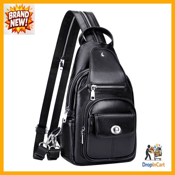 Genuine Leather Convertible Sling Backpack Crossbody Purse Daypack Adjustable